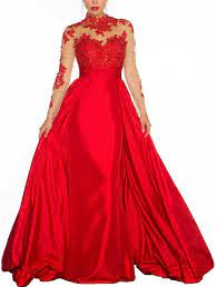 Amazon Com Red Lace Prom Wedding Dresses Long Sleeves Evening Gowns Party Backless 2015 Clothi Long Sleeve Evening Gowns Womens Prom Dresses Formal Ball Gown