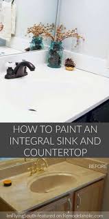 Painted Bathroom Sink And Countertop Makeover Countertop Makeover Diy Countertops Painted Vanity Bathroom