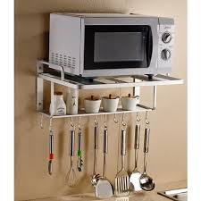 Support Cadre Etagere Murale Deux Etages Avec Crochet Pour Four A Micro Ondes Cuisine En Aluminium Cuisine Aluminium Organiser Les Armoires De Cuisine Etageres Murales