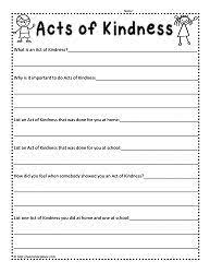 Act Of Kindness Worksheet Kindness Lessons Random Acts Of Kindness Character Education Lessons
