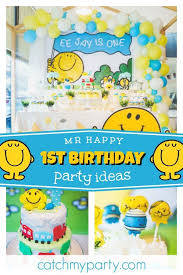 Theme 1st Birthday Celebration Theme Birthday Ideas For Kids Mr Happy Birthday Mr Happy 1st Birthday Party Catch My Party Happy Birthday Parties Happy 1st Birthdays Football Birthday Party
