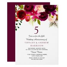 Burgundy Red Floral Boho 5th Wedding Anniversary Card Anniversary Gifts Ideas D Wedding Brunch Invitations Engagement Party Invitations Bridal Shower Flowers