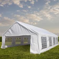A luxurious clear tent with a light canopy under the roof, with oversized greenery and bloom installations. Aleko Pwt2030 20 X 30 Heavy Duty Outdoor Canopy Wedding Tent Sun Shade Gazebo With Windows White Color Walmart Canada