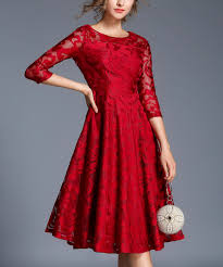 Kaimilan Red Floral Fit Flare Dress Women