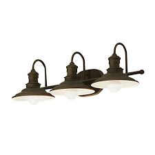 Allen Roth Hainsbrook 3 Light Aged Bronze Cone Vanity Light Farmhouse Bathroom Light Farmhouse Vanity Lights Industrial Vanity Light