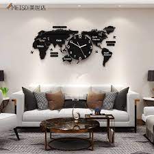 This decorative modern wall clock is a household staple for its size and stylish design elements. Meisd Punch Free Large World Map Diy Stickers Wall Clock Quartz Watch Mute Modern Self Adhesive Design Horloge Art Free Shipping Wall Clocks Aliexpress