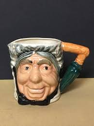 Smiling Old Lady Woman Toby 4" Mug With Umbrella Handle Hand Painted Japan 