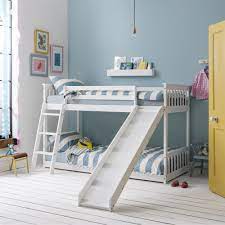 Bunk bed for kids toddlers, twin over full bunk beds with slide, playhouse farmhouse roof window guardrail ladder, for girls/boys (antique gray). Tuva Cabin Bed With Bunk Underbed Play Area Slide Noa Nani