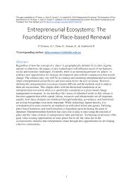 Pdf Entrepreneurial Ecosystems The Foundations Of Place Based Renewal