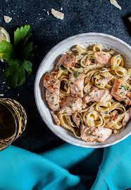 Salmon Pasta With A Creamy Garlic Sauce Salt Lavender Salmon Pasta Salmon Pasta Recipes Salmon Recipes