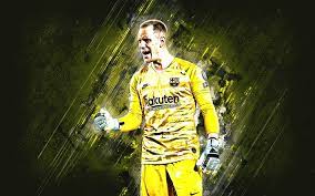 Sein nachname ter stegen stammt von seinen niederländischen vorfahren ab. Download Wallpapers Marc Andre Ter Stegen German Soccer Player Goalkeeper Fc Barcelona Portrait Yellow Stone Background La Liga Spain Football For Desktop Free Pictures For Desktop Free