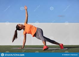 Yoga Pose Variation Fitness Girl Doing The Fallen Triangle Assited With Leg Asian Woman Doing Side Plank With Lateral Leg Raise Stock Photo Image Of Lateral Assisted 156960412