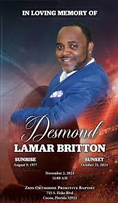I have never been to a funeral that made me realize the feeling of  opportunity I am squandering daily. Desmond Britton was a 47 yr old friend  and Realtor who passed away