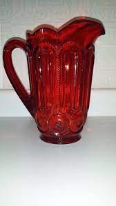 $195/set not in the big box stores! Vintage Moon And Stars Pitcher Ruby Red Amberina Flame L E Smith Fenton Vintage Moon Red Glass Ruby Red