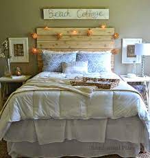 Beach Theme Guest Bedroom With Diy Wood Headboard Wall Art And Lots Of Annie Sloan Chalk Paint Beach Bliss Living Coastal Style Bedroom Wall Decor Bedroom Beach Bedroom Decor