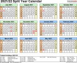 Split Year Calendars 2021 2022 July To June Pdf Templates