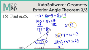 Angles in a triangle worksheets contain a multitude of pdfs to find the interior and exterior angles with measures offered as whole numbers and algebraic expressions. Kutasoftware Geometry Exterior Angle Theorem Part 3 Youtube