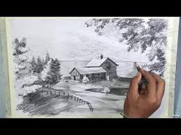 How To Draw A Beautiful Scenery In Pencil Step By Step Pencil Drawing Techniques Youtube Landscape Pencil Drawings Landscape Drawings Drawing Techniques