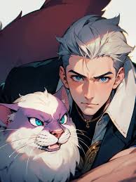 handsome guy with ears and tail of a snow leopard anime