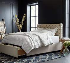 Base is fitted with drawers for storing beddings and others needed items. Chesterfield Tufted Upholstered Footboard Storage Platform Bed Pottery Barn