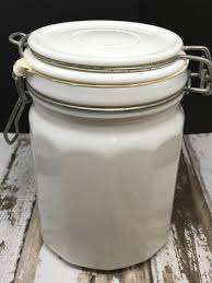 Handmade glass canisters with nesting lids update a classic apothecary look. Canister Flip Top White Milk Glass Jar Vintage 6 In Tall Bale With Whi Jamscraftcloset