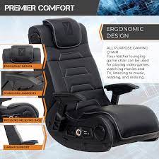 With the x rocker pro h3 4.1 wireless audio gaming chair you can not only hear your music but actually feel it. Amazon Com X Rocker Pro Series H3 Black Leather Vibrating Floor Video Gaming Chair With Headrest For Adult Teen And Kid Gamers 4 1 High Tech Audio And Wireless Capacity Foldable And