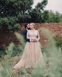 Discount 2019 Cheap Plus Size Blush Wedding Dresses Long Sleeves Sequins V Neck A Line Tulle Lace Country Garden Bridal Gowns Robe De Mariee Designer A Line Wed Wedding Dresses Blush
