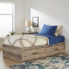 Apr 28, 2021 · lowe's this plan lets you build a modern loft bed with easy stair access, a twin bed on top, and enough empty space below for a table, toy box, or seating. Better Homes Gardens Modern Farmhouse Platform 2 Drawer Storage Bed Twin Rustic Gray Walmart Com Walmart Com