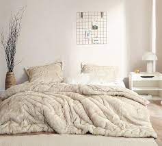 Luxurious Beige Tan Faux Fur And Mink Comforter Set Oversized For Twin And Twin Xl Bed Set