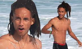 Jaden Smith enjoys a dip in the sea while