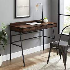Elevated shelf for printer or telephone. Welwick Designs 42 In Dark Walnut Rectangular 3 Drawer Writing Desk With Storage Hd8462 The Home Depot