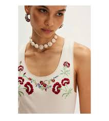 Free People We The Free Summer Tank Tee Blouse Top Floral Embroidered L  280851