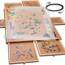 1500 Pcs Puzzle Board with Drawers and Lazy Susan