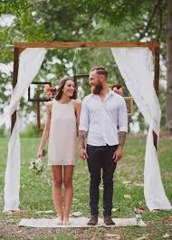 Lace wedding dress with embroidered tulle, cap sleeves and empire waist. 11 Ideas That Will Transform Your Backyard Into The Best Wedding Ever Backyard Wedding Ceremony Backyard Wedding Dresses Rustic Wedding Ceremony
