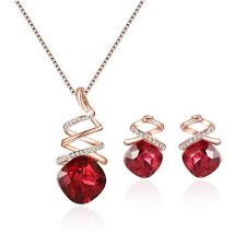 Add to compare compare now. Fashion Crystal Pendant Necklace Earring Set Rose Gold Jewelry Set For Women Girls Red Cw183qdkd2o