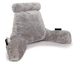 soothing company reading pillow with shredded memory foam backrest pillow with arm pockets back support pillow for sitting in bed up while gaming books tv back support pillow backrest