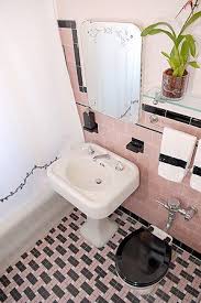 Pink And Black Bathroom Just Go With It Pink Bathroom Tiles Pink Bathroom Retro Bathrooms