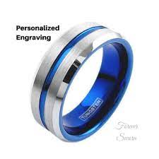 Engraved Police Ems Thin Line Ring Men S Tungsten Etsy Mens Wedding Rings Rings For Men Wedding Rings