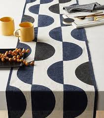 Waxing Block Print Table Runner Cb2 Printed Table Runner Modern Table Linens Block Printed Textiles