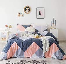 Free shipping for many items! Amazon Com Yuheguoji 3 Pieces Duvet Cover Set 100 Cotton King Size Geometric Bedding Set 1 Coral Navy Gray Rectangle Patchwork Print Duvet Cover With Zipper Ties 2 Pillowcases Hotel Quality Soft Breathable