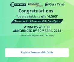 Win 10000 amazon pay balance.15 october amazon quiz 2020.quiz time. All Answers Amazon Gift Card Quiz Answer Win Rs 15000