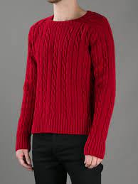 The most common red knit sweater material is polyester. Saint Laurent Cable Knit Sweater In Red For Men Lyst