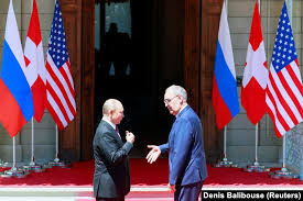 Russian president vladimir putin, swiss president guy parmelin, u.s president joe biden pose for media at the entrance of the 'villa la grange' in geneva, switzerland in geneva, switzerland, wednesday, june 16, 2021. Putin Biden Summit In Geneva