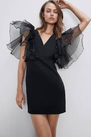 Dress With Organza Sleeves New In Woman Zara United Kingdom Kleider High Street Fashion Kleid Mit Armel