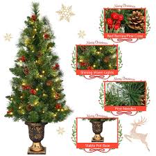 Maybe you would like to learn more about one of these? Costway 3ft Pre Lit Christmas Entrance Tree In Urn W 40 Led Light Red Overstock 18512526