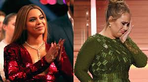 Not because she's old, no. Beyonce Cries After Emotional Adele Dedicates Her Album Of The Year Grammy To Lemonade Entertainment Tonight