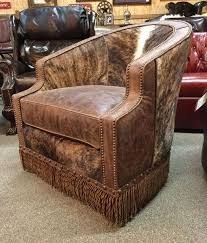 Laura Swivel Chair With Cowhide And Hand Twisted Leather Fringe Cowhide Furniture Cowhide Chair Chair