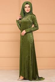 Modaselvim Elbise Kolyeli Peplum Kadife Elbise Slg3211 Haki Islamic Dress Fashion Dresses