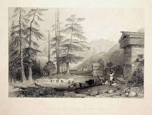 DEODAR FORESTS, India Titel: Village of Kochera & Deodar Forest. ANSICHT / VIEW 1838: (1838) Art&nbsp;/&nbsp;Print&nbsp;/&nbsp;Poster | ANTIQUARIAT.WIEN Fine Books & Prints