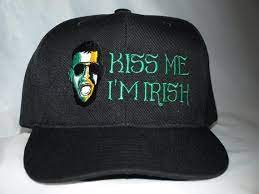 Kiss Me I M Irish Black Snapback Dyi Hat Art Irish Fashion Ufc Embroidery Custom Embroidered Hats Black Snapback Irish Hat